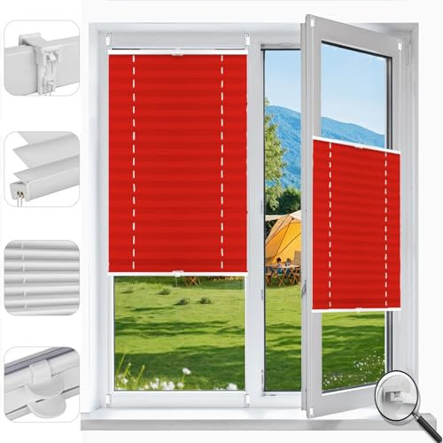 Thermo-Rollos zum Verdunkeln, 40 x 195 cm, ohne Bohren, Lichtfilterung, Rot, ideal für Fenster, Türen, einfach zu installierende Rollos für Zuhause