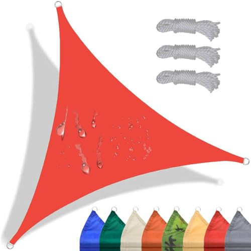 CANYUE Sun Shade Sail Triangle 4x4x4m Waterproof 98% UV Block Sunscreen Awning Canopy Sail Shades for Garden Outdoor Patio Red