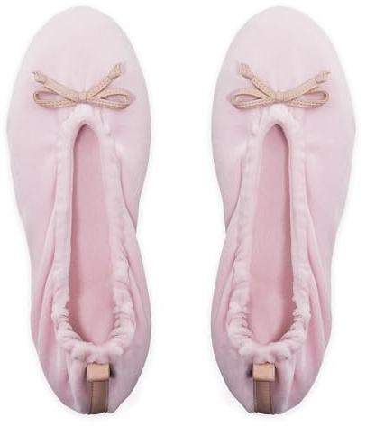 GLOVE STORY Pantuflas Bailarina de Interior para Mujer en Terciopelo con Suela de Cuero Suave y Lazo - Material Suave y Cómodo - Pantuflas Bailarina Suaves para Mujer - Hechas a Mano