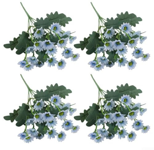 SMZhomeone 4 Stück Chrysanthemen dekorativer kleiner Gänseblümchenstrauß künstliche Seidenblumen für drinnen und draußen, Garten, Party, Heimdekoration, blau, 32 cm Länge (blau)