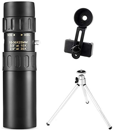 ZJFHEYUO Telescopio monoculare ad Alta Potenza in Metallo, binocolo monoculare 10-30x25, Supporta Smartphone con Luce per Adulti, Birdwatching, binocolo da Viaggio all'aperto
