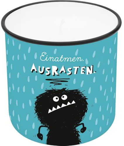 H:) PPY life Kerze im Becher Motiv Einatmen | Bedruckter Kerzenbecher, Porzellan, Höhe 8,8 cm, Durchmesser 8,4 cm | Geschenk, Dekoartikelr | 74776