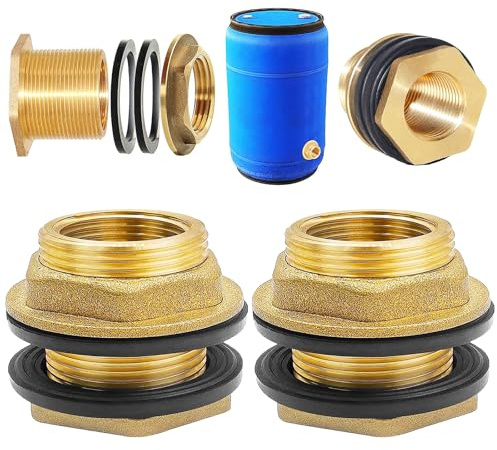 Begpoee 2 Piezas Conector de Tanque de Agua de Latón, Rosca para Barril de Agua, Con Rosca Exterior de 1 1/4 Pulgadas x Rosca Interior de 1 Pulgadas, Para Grifos, Baldes y Tanques de Agua(Amarillo)