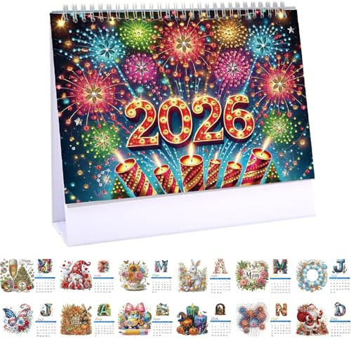 CXINLky Diamond Art Painting Tischkalender 2026, Diamond Art Weihnachten Schreibtisch Kalender mit Aufsteller, Tischkalender mit To-Do-Liste auf der Rückseite-10-2026