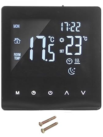 BAFOVY Termostato Programmabile Digitale con Touchscreen LCD, Controller di Riscaldamento a Pavimento Intelligente per Caldaie D'acqua (AC90-240V, nero) (K2MRH3A)