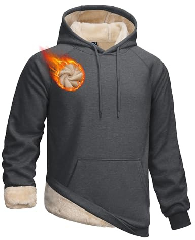 TACVASEN Men's Sherpa Hoodie Fleece Lined Sweatshirt Winter Warm Jumpers Cotton Hood with Kangaroo Pocket