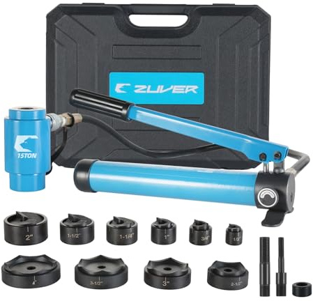 ZUVER 15 Ton Hydraulic Knockout Punch Set with 10 Slug Splitting Dies 1/2 to 4, KO Tools Electrical Conduit Hole Cutter Kit Durable Plastic Case