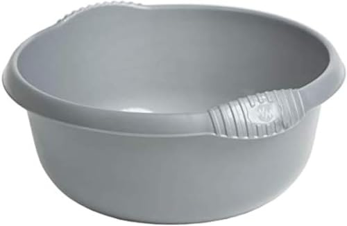 32cm Round Washing Up Bowl Silver High Grade Circular Round Plastic Bowl Basin Mixing Bowls Wash Up Tidy Organizer Pack of 1.