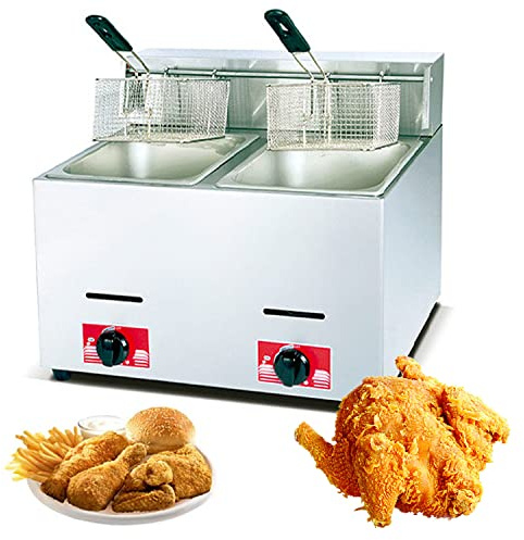 HPTHLY Friteuse À Gaz Générique, Friteuse Gpl en Acier Inoxydable, Contrôle De La Température sur Pied, avec Couvercle, Friteuse À Gaz Facile À Nettoyer pour La Cuiss,72