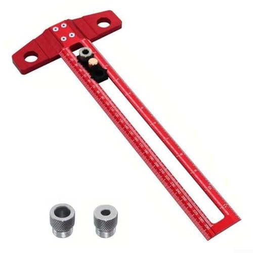 Oniissy T-Square Woodworking Scriber Ruler 300mm 500mm Aluminum Alloy Marking Gauge with Drill Sleeves for Cabinet Furniture Layout Measuring Tool(300MM)
