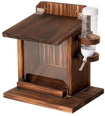 Jlobnyiun Mangiatoia per scoiattoli, mangiatoia per scoiattoli con bottiglia d'acqua, in legno, da parete, per cibo, noci, pannocchie, cortile, albero, giardino, esterno