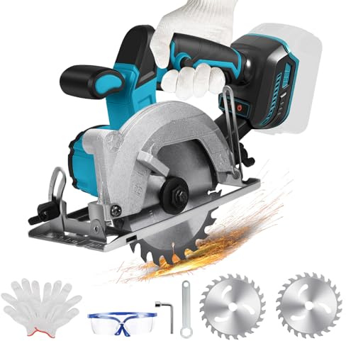 Akku-Handkreissäge 45mm für Makita 18V Akku (Ohne Akku), Bürstenlose Mini Kreissäge mit 0-45° Diagonal Schneiden, Ø140mm Sägeblatt, 6200RPM, für Schneiden von Holz und Fliesen
