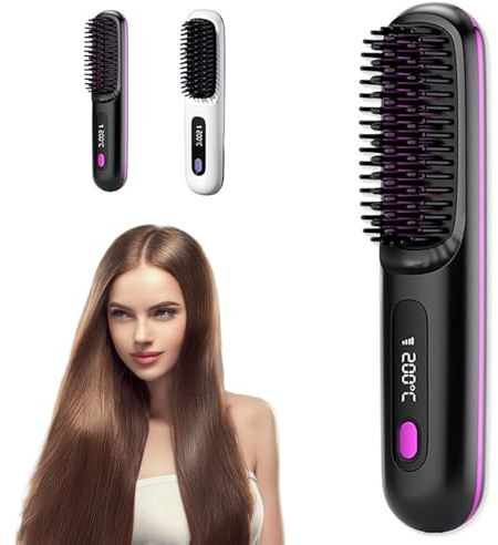 Upgrade Cordless Hair Straightening Brush for Short Hair, Go Brush Pro Ceramic Heated Comb, 3 Temperature Heat Settings & LED Screen, Mini Styling Comb Suitable for All Hair Types (Black)
