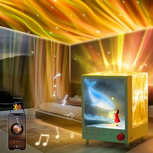Dreamy Cubby Aurora-Projektorleuchte mit Bluetooth, Weißrauschen, 7-Farben-Sternenhimmelprojektor und verstecktem Wal-Nachtlicht, perfekt für die Raumdekoration, Partys und Urlaubsgesche