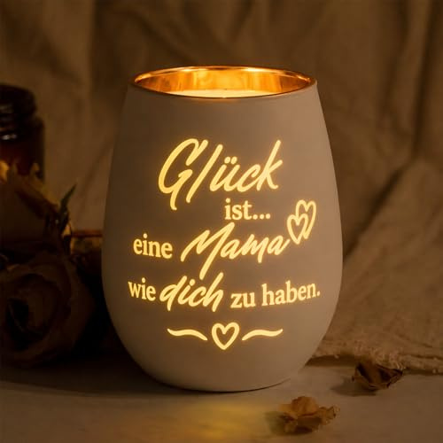 Geschenke für Mama,Windlicht Kerzenhalter Mama Geschenk Mit Spruch Glas Weiß Gold Deko Licht Muttertag Geburtstag Geschenkidee Für Mutter Liebevolle Botschaft Tischdeko Wohnzimmer Geschenk Für Mama