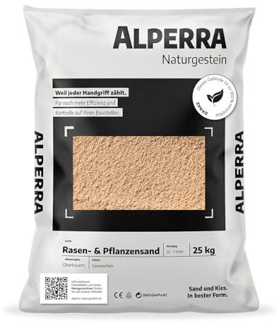 ALPERRA Rasensand 0–1 mm 25 kg – Quarzsand für Rasen & Garten | Gewaschener Quarzsand aus Bayern – feucht abgefüllt, staubarm und ideal für Rasen & Garten.