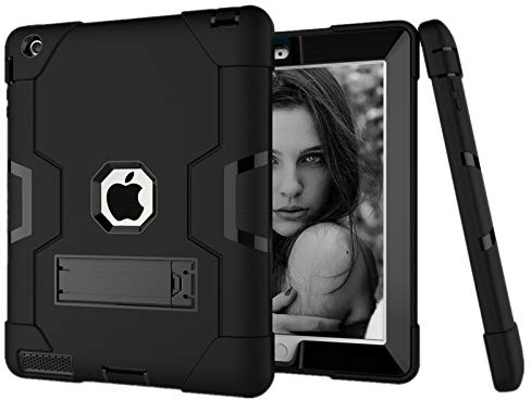 HyFone Hülle für iPad 2 3 4 - Robust Stoßfest Schwerlast Dauerhaft Ganzkörperschutz Schutzhülle Case Cover für iPad A1395 A1396 A1397 A1416 A1430 A1403 A1458 A1459 A1460 - [Schwarz/Schwarz]