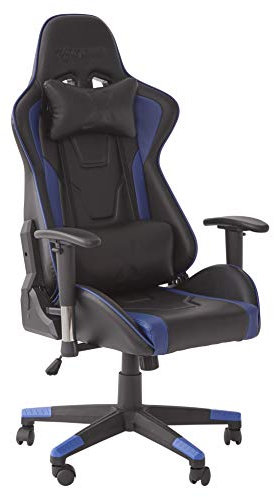 X-Rocker Bravo PC gamingstol, ergonomisk hög rygg kontor dator skrivbordsstol med hals och lumbar stödkuddar, ryggskydd, 3D justerbara armstöd och vridbar, PU-läder – blå/svart