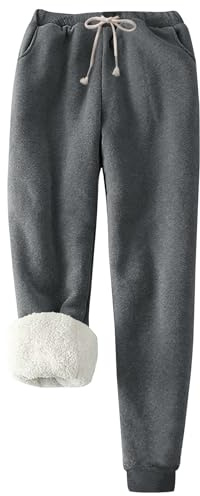Flygo Women's Winter Warm Fleece Joggers Pants Sherpa Lined Athletic Active Sweatpants(X-Large, Dark Grey)