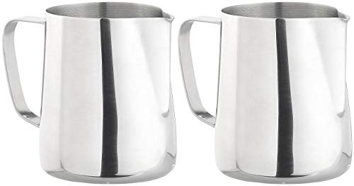 Cucina di Modena Sahnekanne: 2er-Set Edelstahl-Kännchen zum Aufschäumen, mit Mess-Skala, 580 ml (Messbecher Edelstahl, Maßbecher)