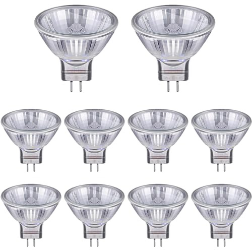Moscare 10 Pack MR11 Halogen Bulbs, Dimmable Spotlight Bulbs GU4 20W 12V Warm White 2700K 300LM, 35mm Diameter (10 Pack MR11 20W)