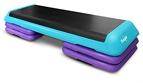 Yes4All NXP1 justerbar aerobisk stegplattform med 4 höjare – träningsstegsplattform//Aerobisk stegplatta (blågrön/lila)