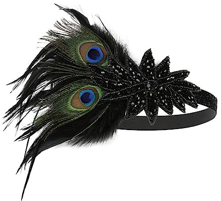 Minkissy 1920Er Jahre Flapper Stirnband Pfauenfeder Große Kopfbedeckung Vintage Brüllenden 20Er Jahre Feder Haarbänder 20Er Flapper Haar Zubehör Foto Requisiten für Frauen