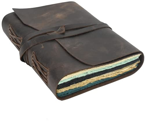 Vintage LederTagebuch, Scrapbook für Damen & Herren, Ledergebundenes JunkTagebuch, 240 Seiten, farbiges Büttenrand, rustikales Reisetagebuch, antikes Grimoire, Buch der Schatten, Old Fantasy