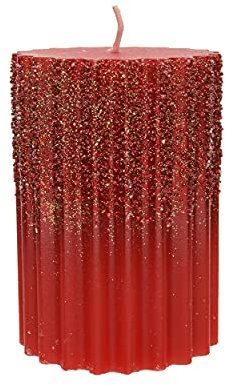 Decoris Stumpenkerzen 7 x 10cm Wachs Zylinderkerzen mit Glitzer Adventskerzen weihnachtsrot