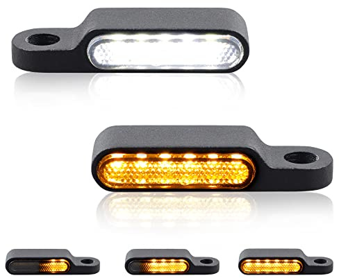 Universal Motorcycle Led Turn Signals Handlebar Marker Lights Front Mini Size Blinkers for Cruiser Turing Motorbike Compatible with Harley Sportster Road King, Honda Shadow, Yamaha Suzuki Kawasaki