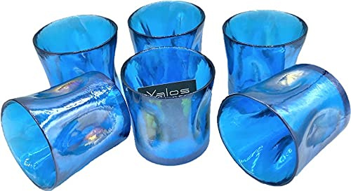 YALOS Lot de 6 verres colorés Murano Collection Happy drink verres à eau vin liqueur Ø 90 x h 90 mm verre de Murano fabriqué en Italie (bleu sky/vert herbe) (bleu ciel)