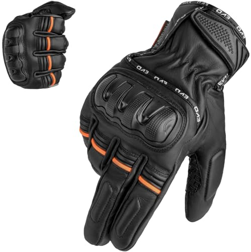 EVO Fitness Motorbike Motorcycle Gloves Thinsulate 3M Hipora Windproof Waterproof Winter All Weather Thermal Carbon Shell Fiber Knuckle Smartphone Touch Compatible (Black, S)