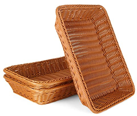 GOYADA 3PCS Rectangular Wicker Storage Baskets, 35x25x7cm Hamper Baskets for Gifts Empty, Poly Wicker Basket Rattan Basket for Kitchen, Shelves, Table, Wardrobe