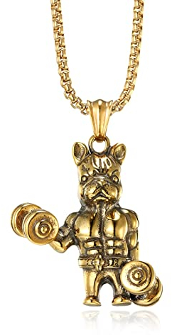 Skcess Herrenkette, Halskette Mann Kette Gold Damen Muskel-Bulldogge Edelstahl Kette Herren anhänger Halskette Länge 60cm Liebesgeschenke für Männer