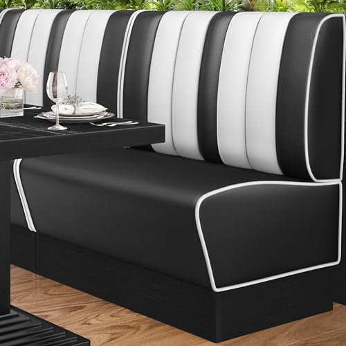 GGMMÖBEL American 2 | Dinerbank | B:H 100 x 103 cm | Gestreift | Schwarz | Leder | American Diner Möbel, American Dinerbank