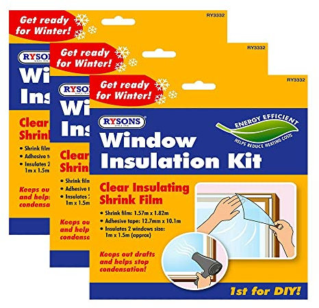 Window Insulation Kit Indoor Fit Double Glazing Shrink Film Draught Excluder Cold Condensation, Transparent Insulating Foil for Thermal Insulation of Windows (3 Pack)