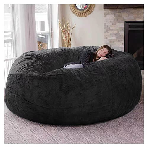 Flyhug Giant Fur Bean Bag Chair for Adult Living Room Furniture Big Round Soft Fluffy Faux Fur BeanBag (No Padding) Lazy Sofa Bed Cover(Color:Black,Size:5.5ft)