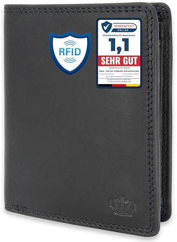 Baur Herren Geldbörse – Echtes Leder mit RFID-Schutz – Klassisches Vollleder-Portemonnaie im Hochformat mit 8 Kartenfächern – Großes Münzfach (Hochformat Standard, Schwarz)