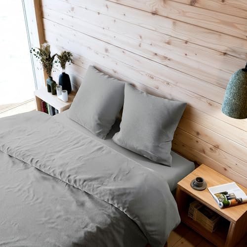 Wolkenfeld Biber Bettwäsche 200x200 + 2X 80x80 cm Flanell – 3-teilige Winter Bettwäsche Baumwolle 100% – Flanell bettwäsche – warm und atmungsaktiv – Oeko-TEX Zertifiziert, Made in Germany, Hellgrau