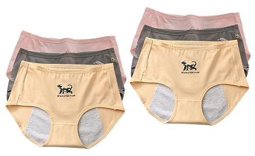 GLEAVI 6stücke Atmungsaktive Und Hautfreundliche Damen Unterwäsche Für Menstruation Baumwolle Mit Auslaufsicherem Design Hautfarbe