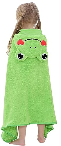 Boodtag Baby Kapuzenbadetuch Tier Ultra Soft Coral Samt Baby Handtücher 47,24 * 27,56 Bademantel Schwimmen Strandtuch für 0-7 Jahre Mädchen Jungen Frosch