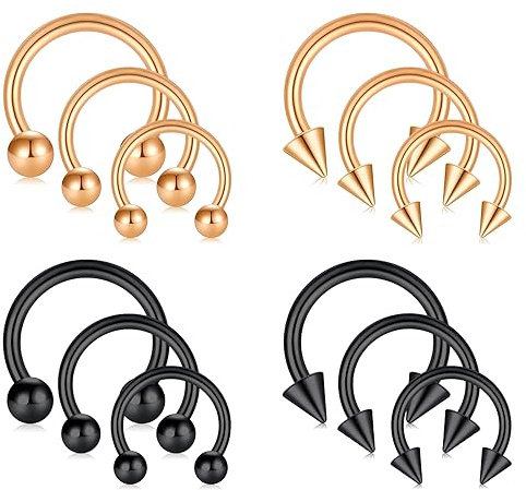 VF VFUN 16G 8/10/12MM Hufeisen Piercing Septum Nase Ring für Damen Herren Edelstahl Nasenring Helix Knorpel Ohrpiercing Rosegold Schwarz