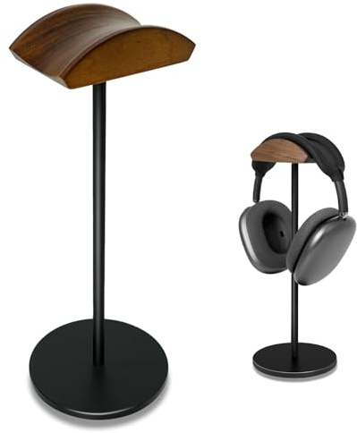 G GVOEARS Headphone Stand for Desk - Headset Holder with Aluminum Alloy Support Rod, Gaming Headset Stand with Wooden Support Plate