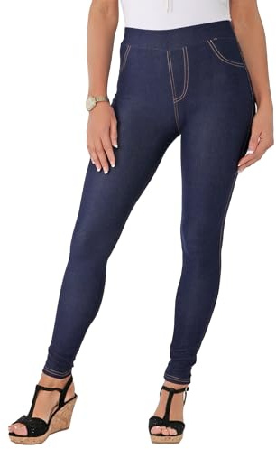 Want Clothing Women's High Waist Denim Jean Look Leggings Seamless Stretch Slimming Effect Leggings (UK, Alpha, M, L, Regular, Regular, Navy Blue)