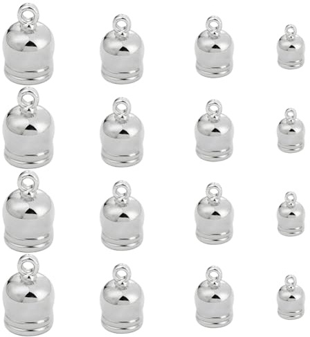SUNNYCLUE 1 Box 48 Stück Quastenkappen Kordel Endkappen Silberne Lederkordelenden Messing Lederkappen Zum Einkleben von Fass Endkappen Verschlüsse Quasten Kordelenden Für Die Schmuckherstellung Armbän