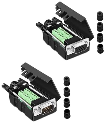 PENGLIN 2 Stück VGA DB15 3 Reihen Lötfreier Stecker Buchse Adapter, | 3+9 D-SUB 15 Pins Port Breakout Steckverbinder Board mit Gehäuse Zubehör Lange Bolzen