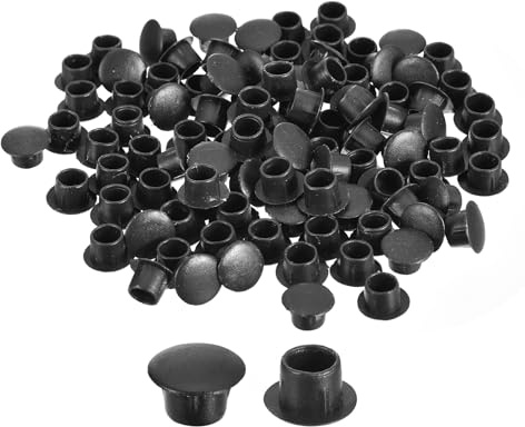 QUARKZMAN 100 Stück Schraubenloch-Abdeckungen, 8 mm (5/16) Durchmesser, Kunststoff-Snap-in-Regal-Knopf, Flache Kappe für Möbel, Schrank, Schrank, schwarz