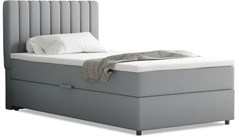 PANDA MÖBEL Homesy Everest Boxspringbett 100x200 cm, Doppelbett inklusive Matratze und Topper, Polsterbett mit Bettkasten, Komfortables Boxspringbett für das Schlafzimmer, modern und stilvoll