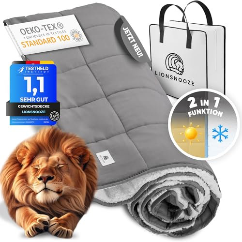 Lionsnooze GEWICHTSDECKE - Weighted Blanket | Therapiedecke (7Kg) 135×200 | Schwere Decke für erholsamen Schlaf | 2in1 Kuscheldecke Bambusfaser hypoallergen mit Glasperlen