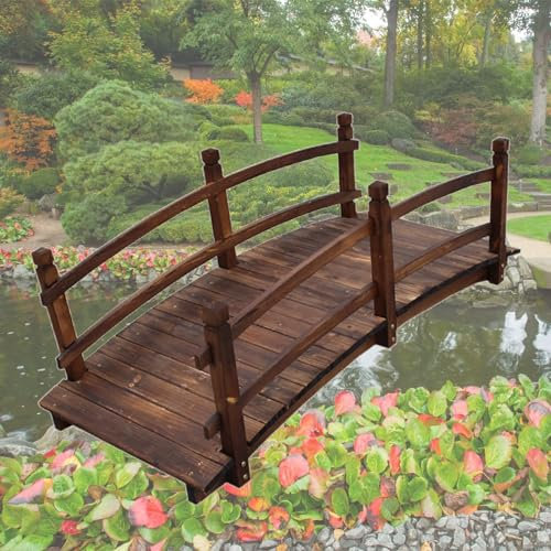 QIANMEI Gartenbrücke 1,5 M Dekorative Holz-Gartenbrücke, Stabile Massivholz-Fußgängerbrücke for Den Außenbereich, Teichbrücke Mit Schienen, Perfekt for Den Rasenbach Im Hinterhof